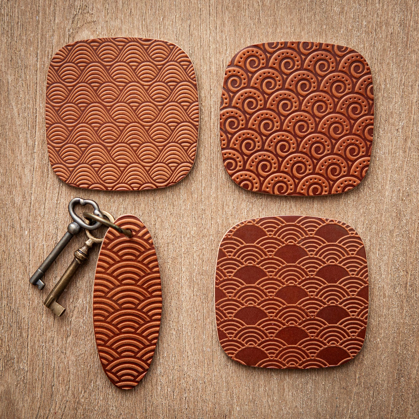 Artisan Leather Coaster Design 04