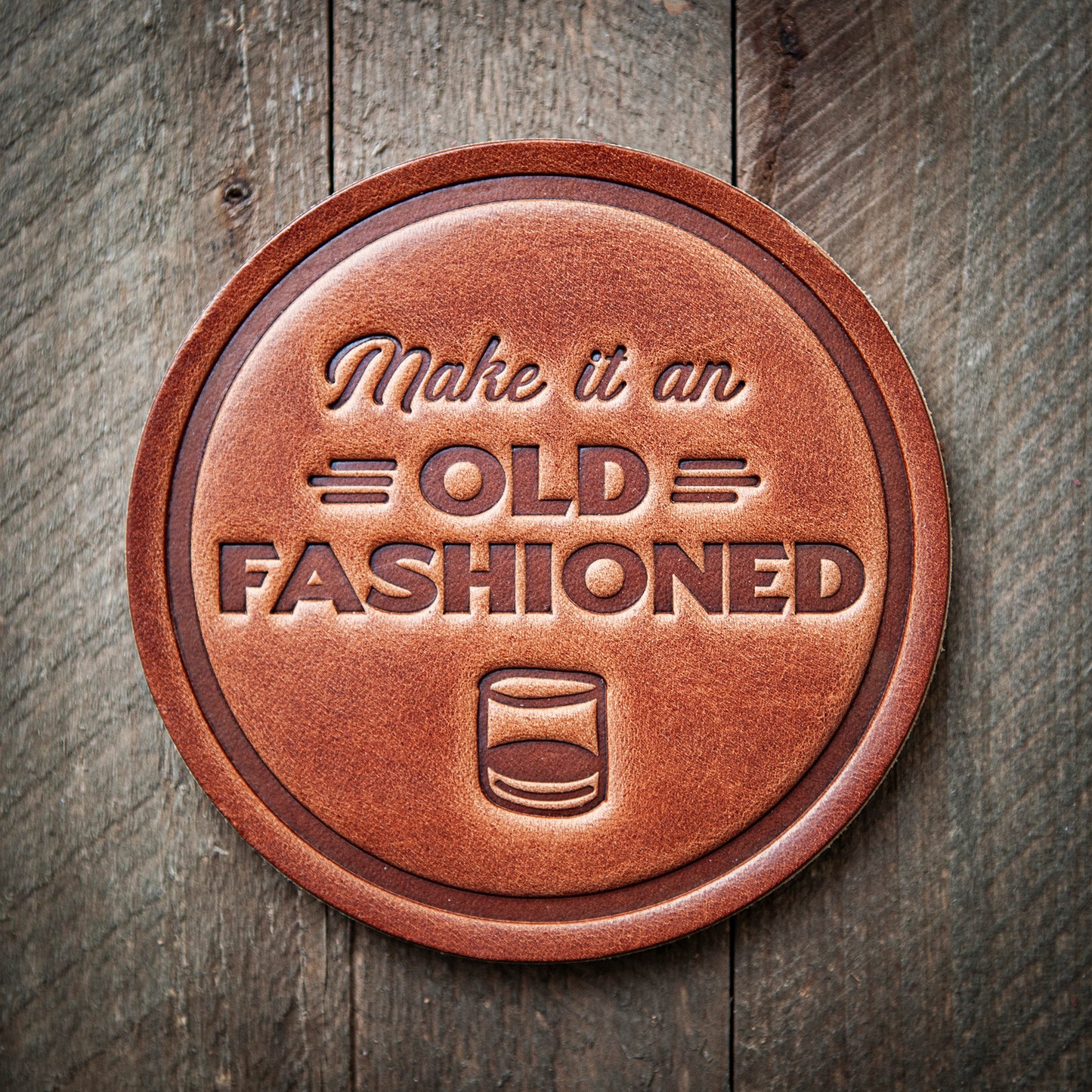 Make it an Old Fashioned Leather Coaster