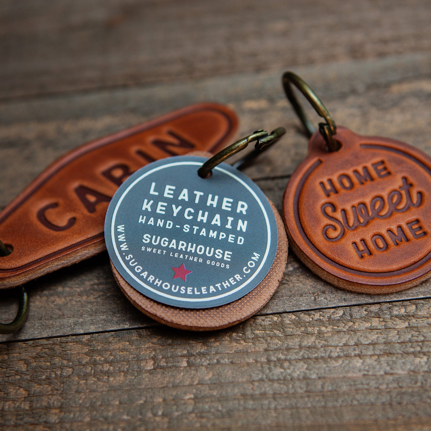 Door County Cherry Land Leather Keychain Motel Style