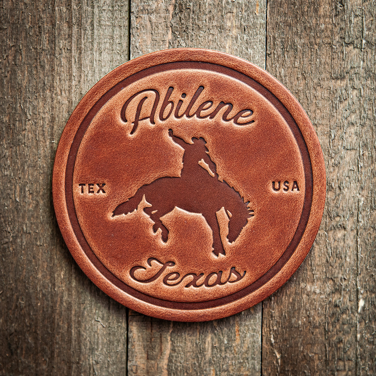 Abilene Texas Bronco Leather Coaster