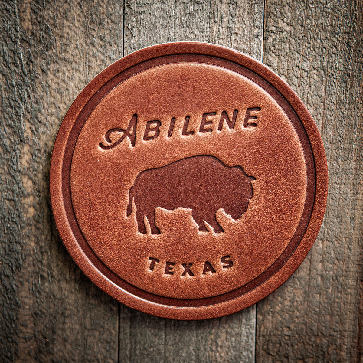 Abilene Texas Bison Leather Coaster