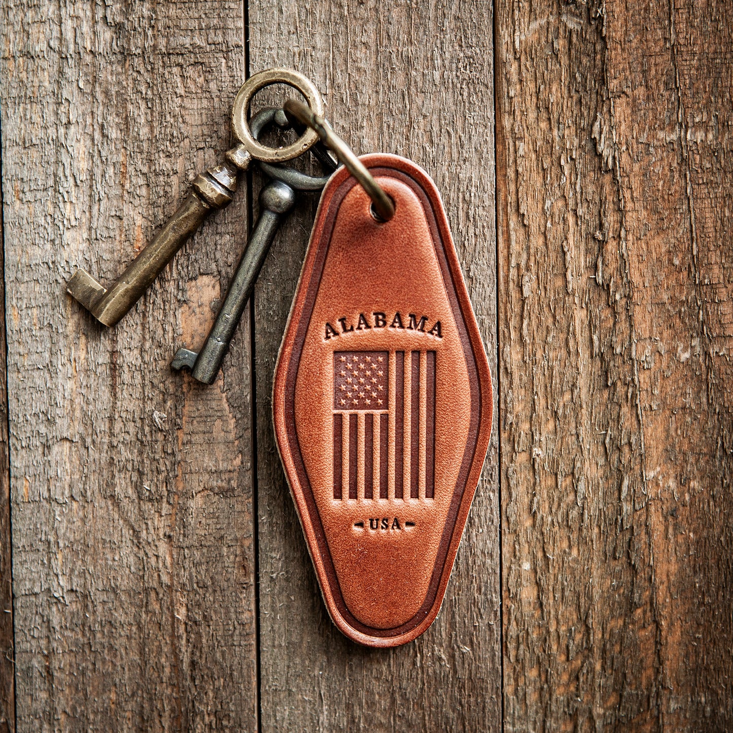 Alabama American Flag Leather Keychain Motel Style