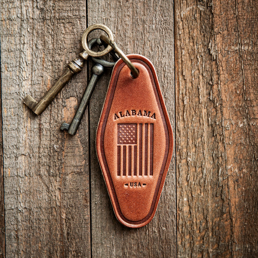 Alabama American Flag Leather Keychain Motel Style