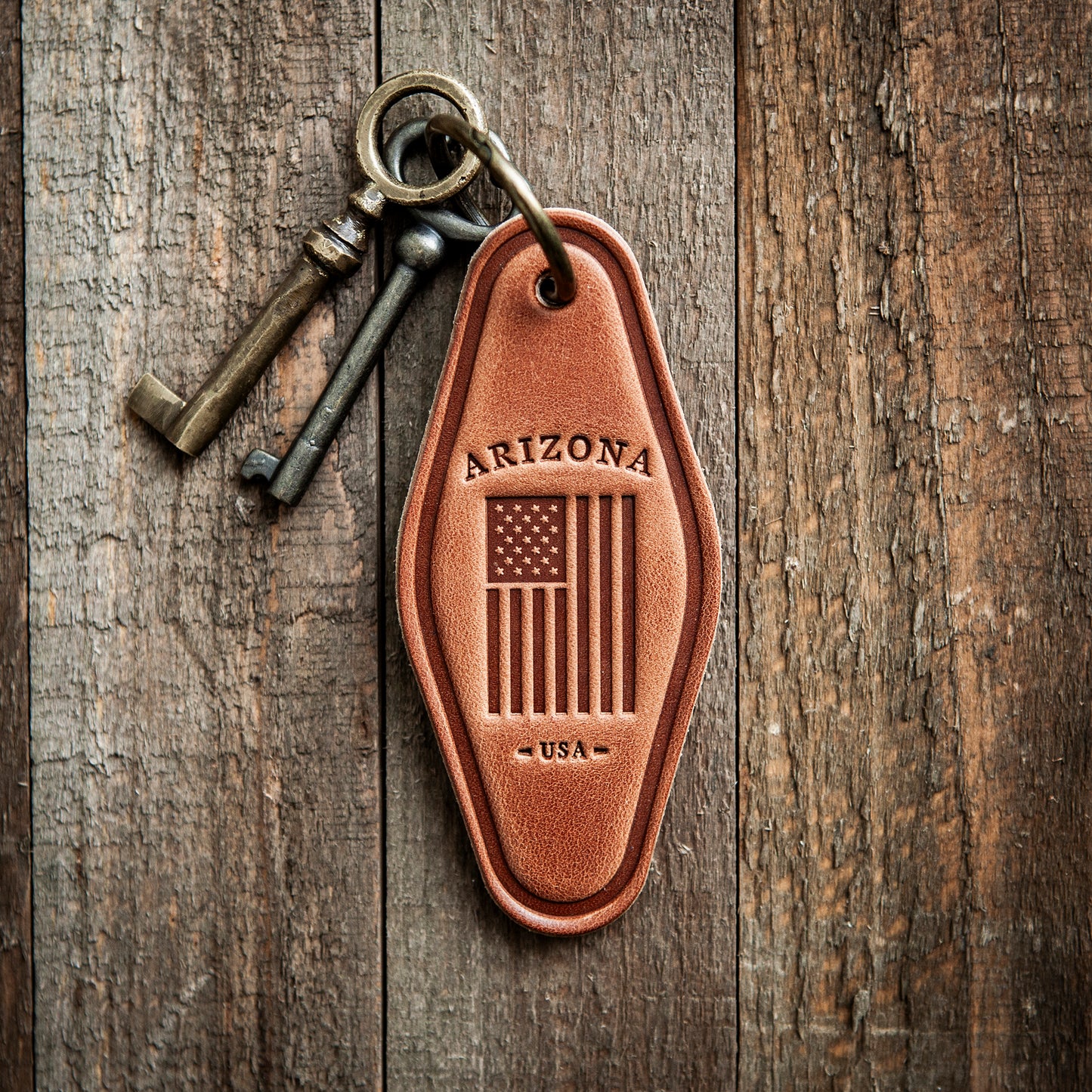 Arizona American Flag Leather Keychain Motel Style