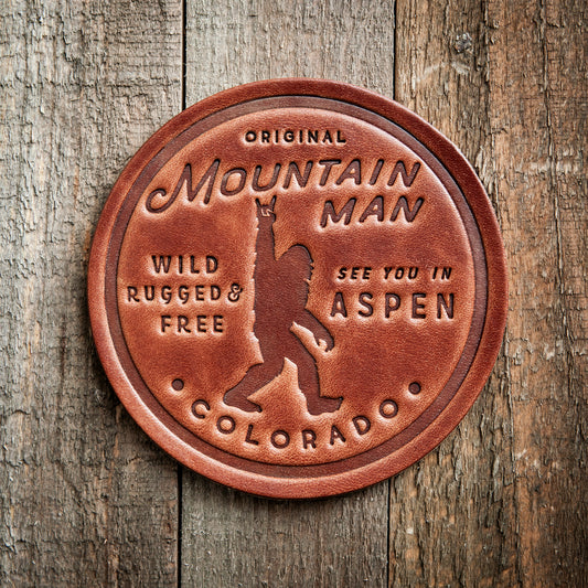 Aspen Colorado Mountain Man Big Foot Sasquatch Leather Coaster