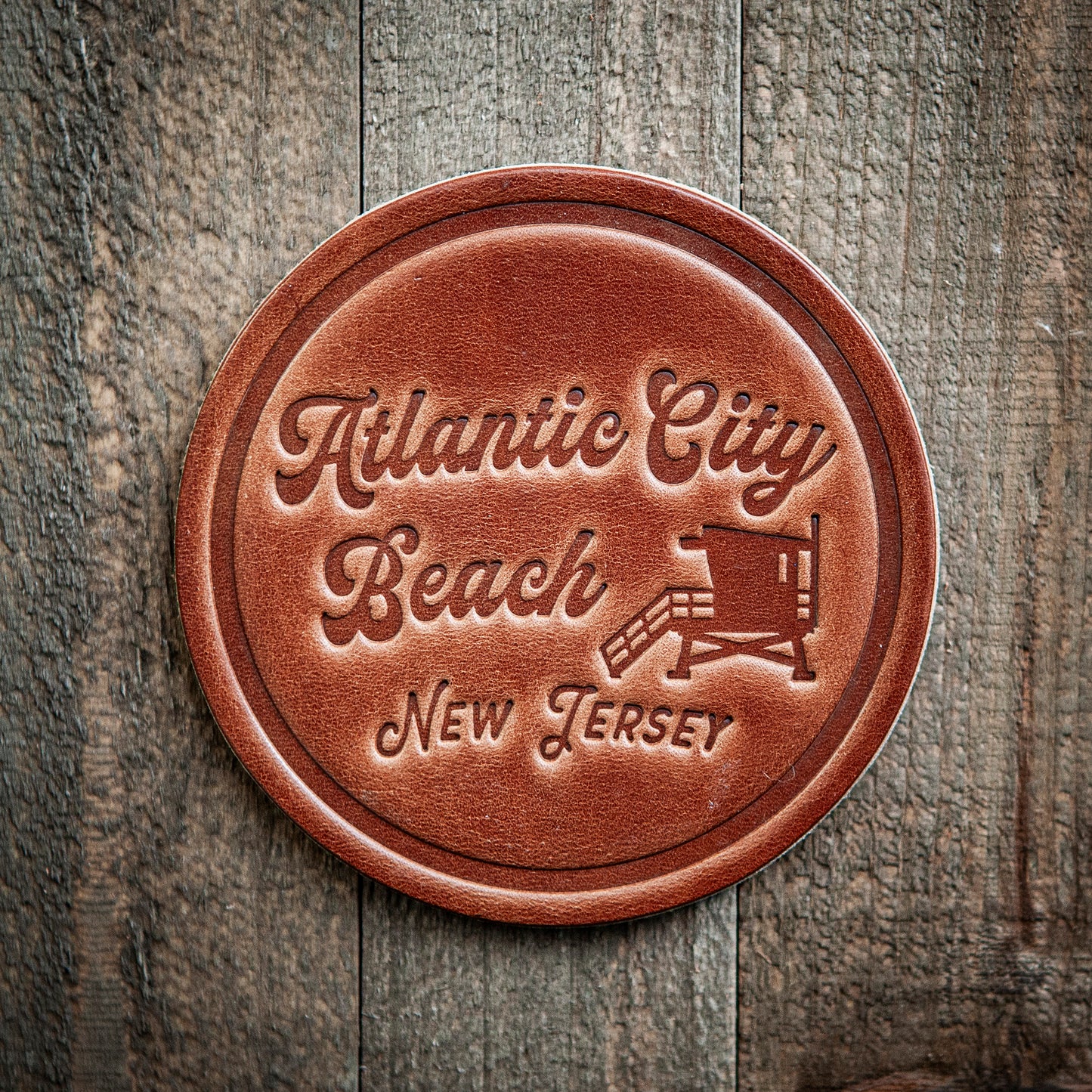 Atlantic City Beach New Jersey Leather Coaster