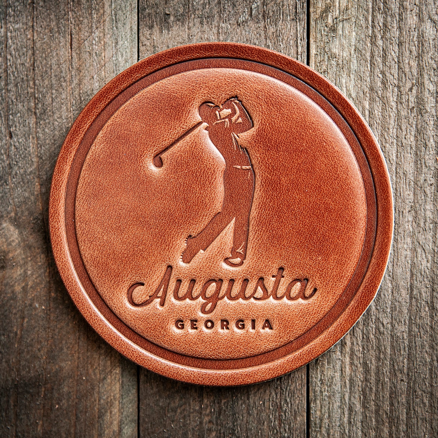 Augusta Georgia Golfer Leather Coaster