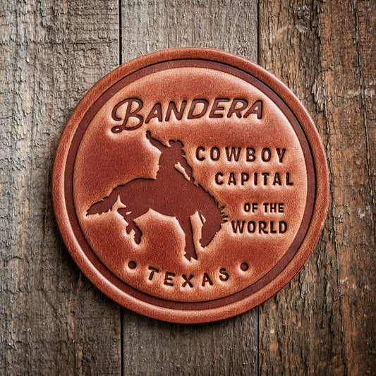 Bandera Texas Cowboy Capital Bronco Leather Coaster