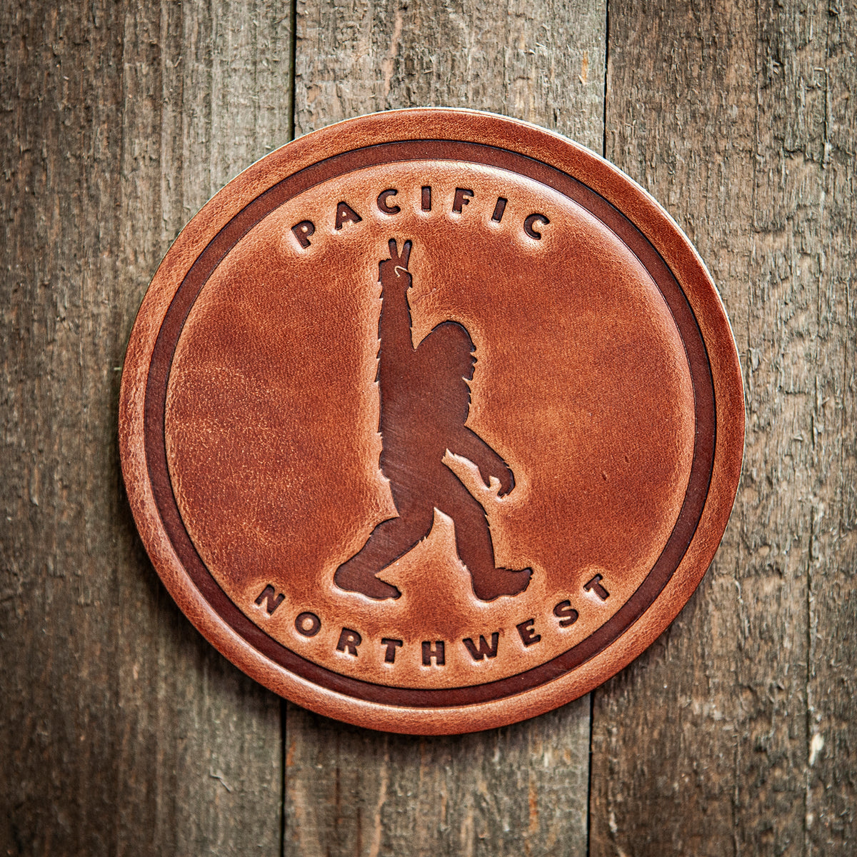 Pacific Northwest Big Foot Sasquatch Leather Coaster
