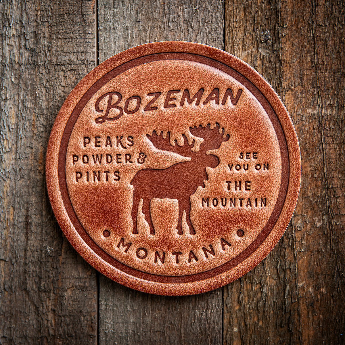 Bozeman Montana Moose Leather Coaster