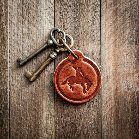 Bronco Leather Keychain Circle Style