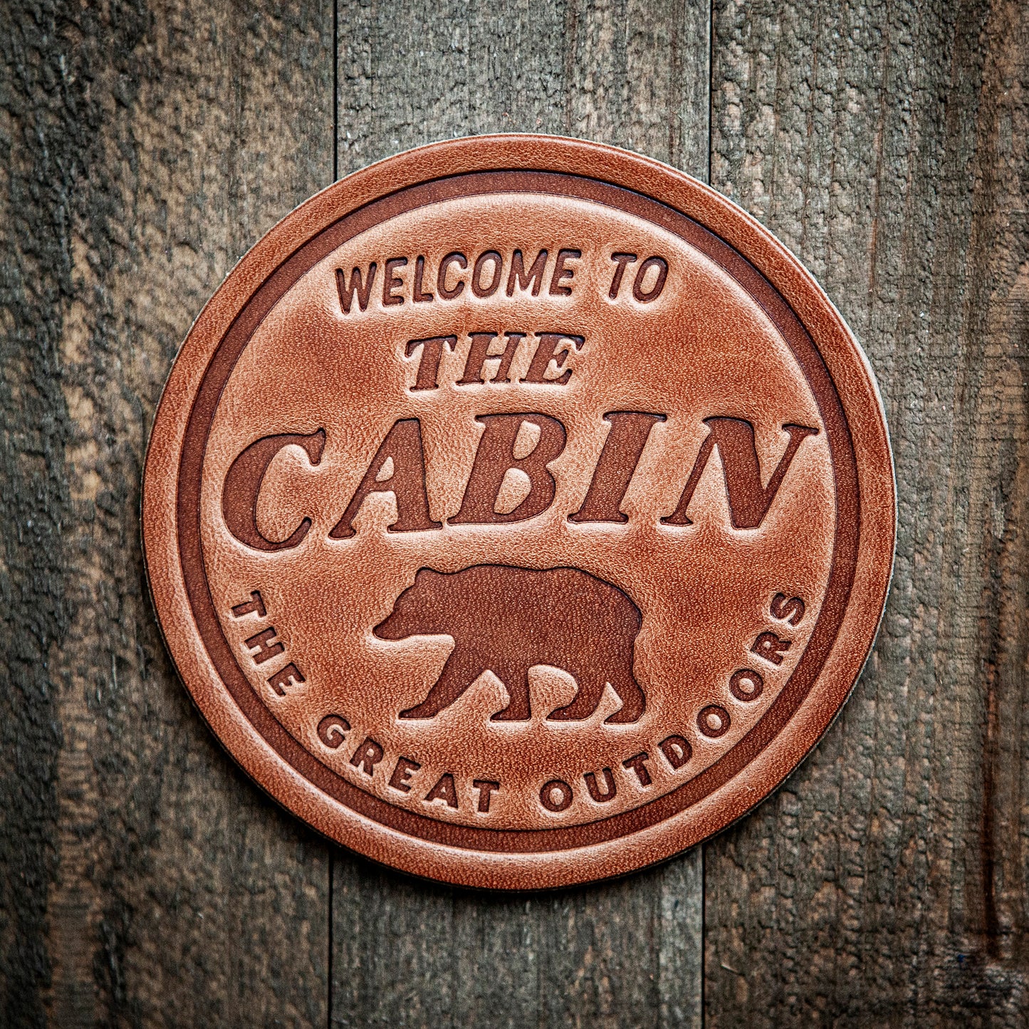 Welcome to Our Cabin Leather Coaster