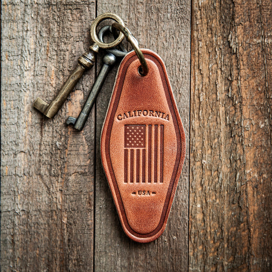 California American Flag Leather Keychain Motel Style