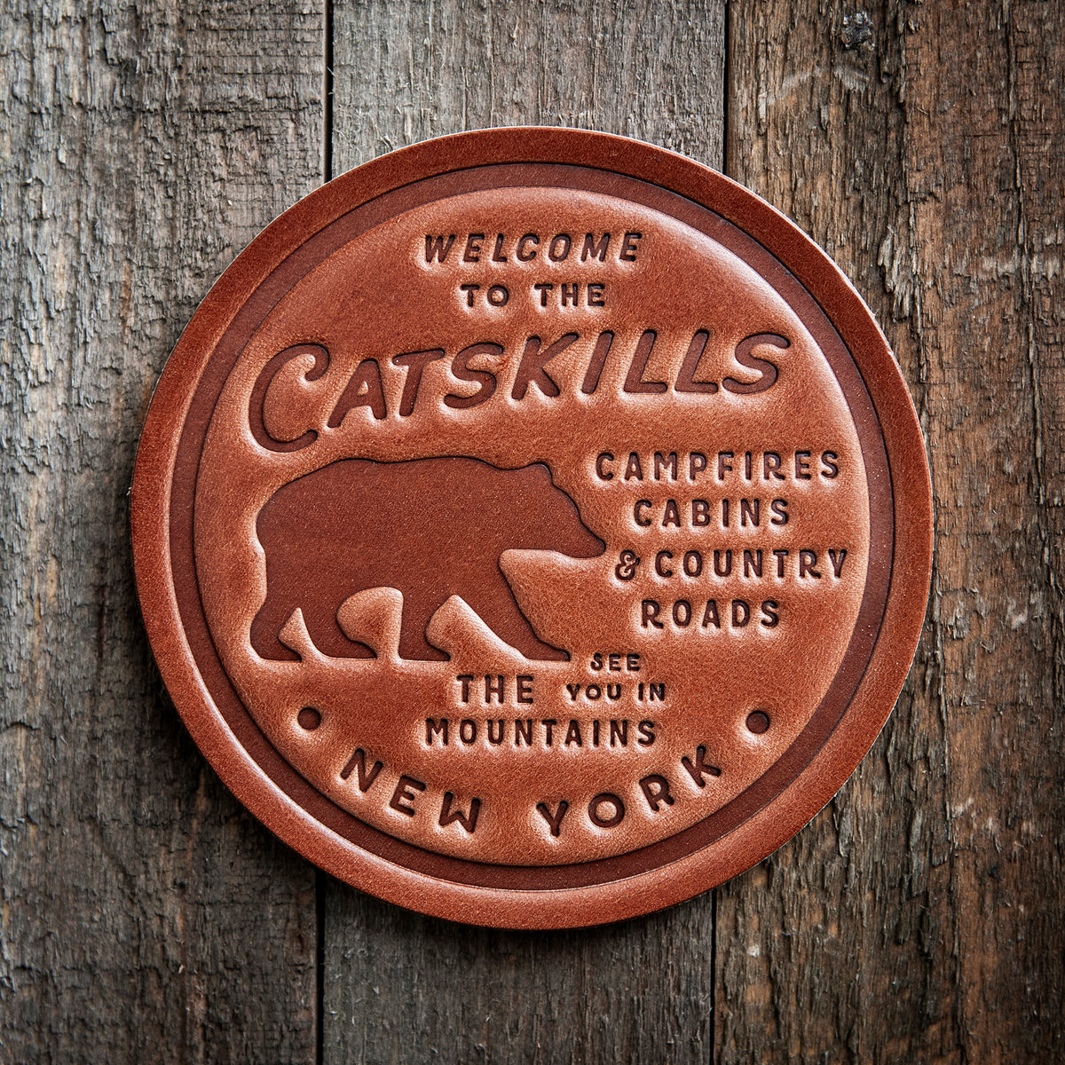 Catskills New York Bear Leather Coaster