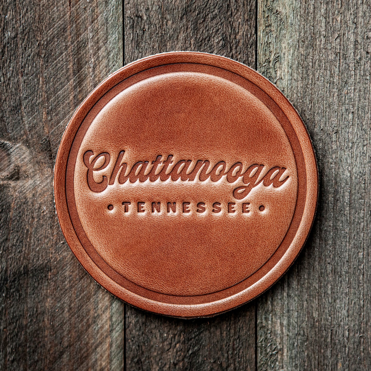 Chattanooga Tennessee Script Leather Coaster