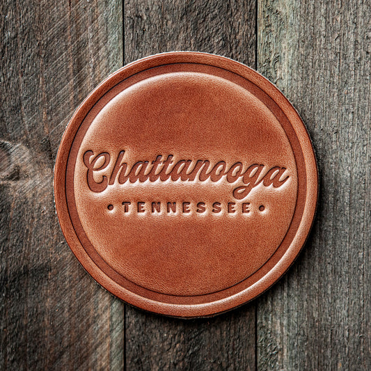 Chattanooga Tennessee Script Leather Coaster