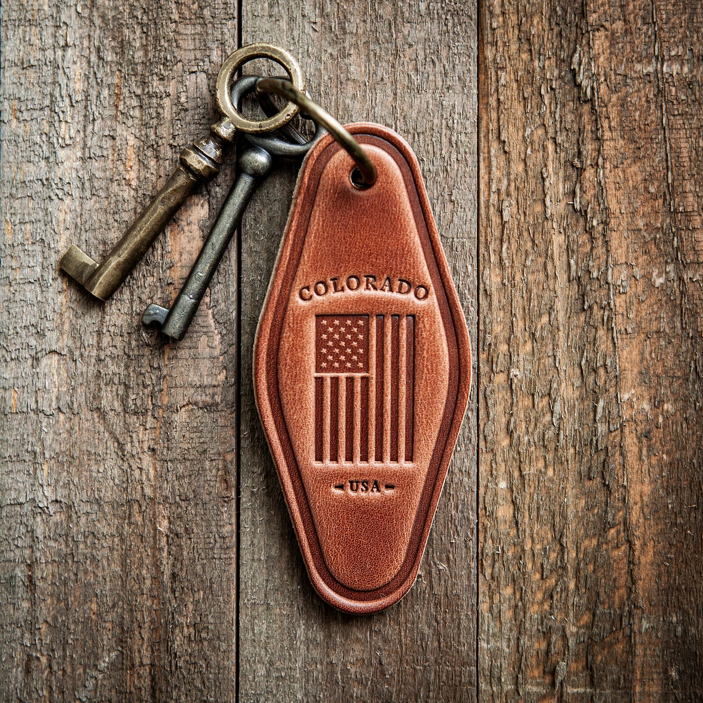 Colorado American Flag Leather Keychain Motel Style