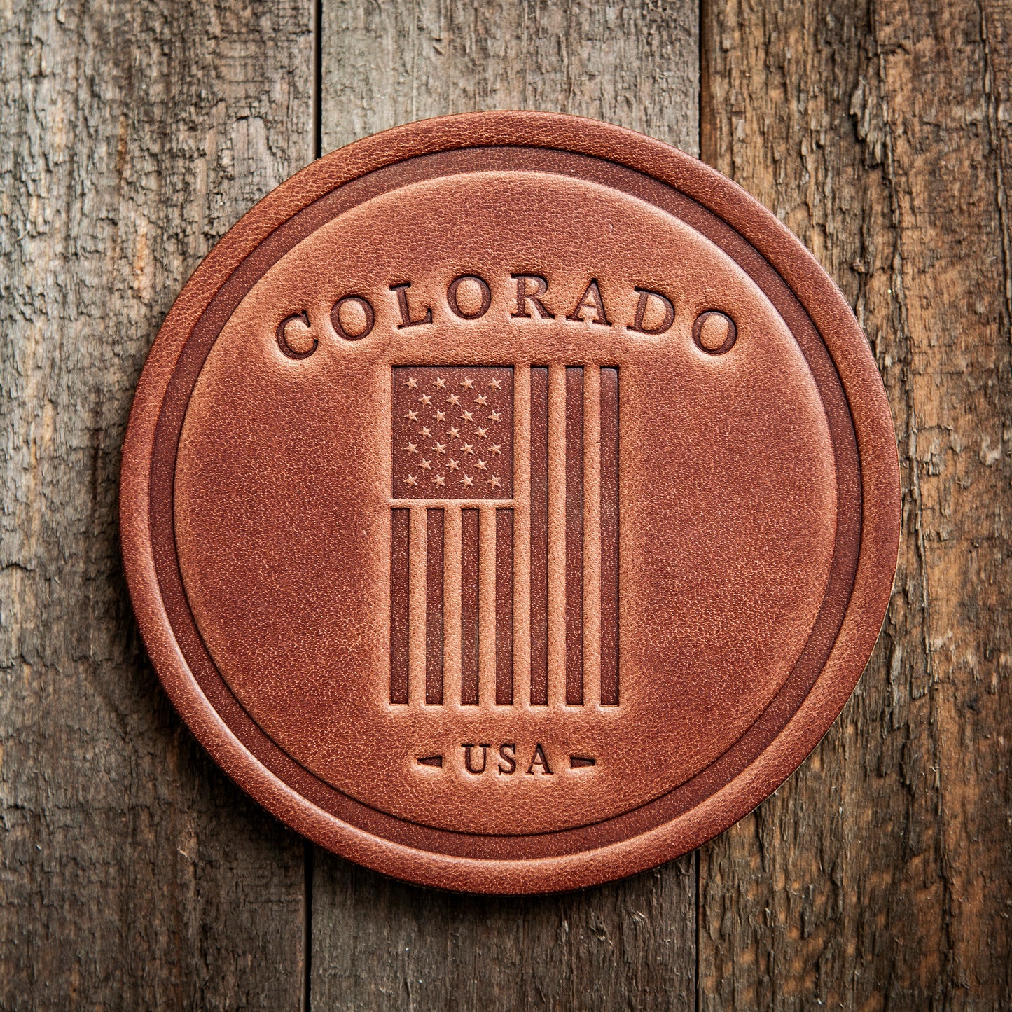 Colorado American Flag Leather Coaster