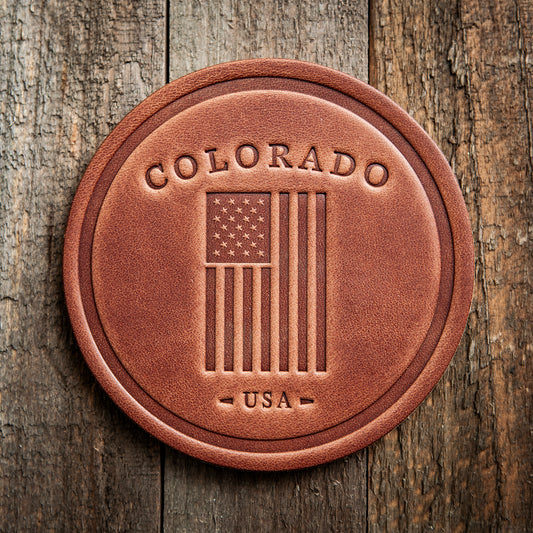 Colorado American Flag Leather Coaster