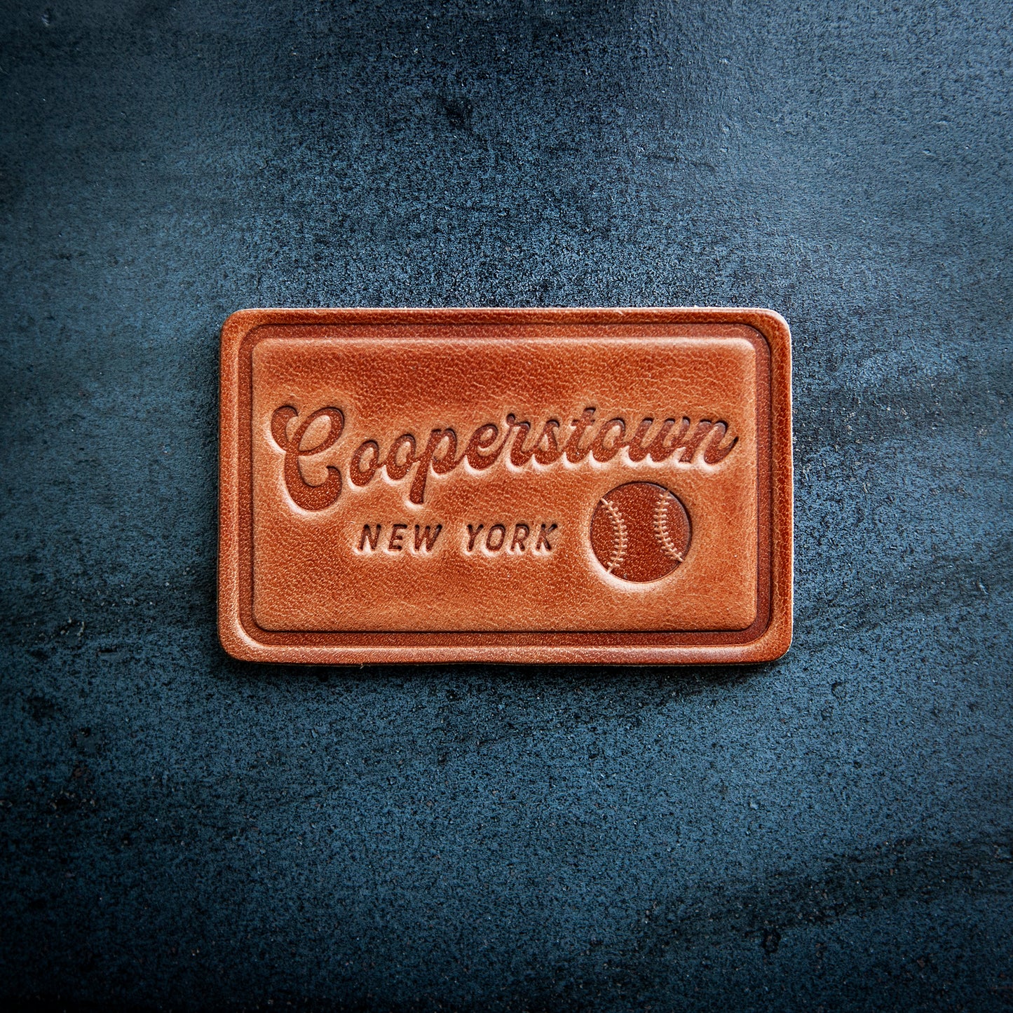 Cooperstown New York Script Leather Magnet Block Style