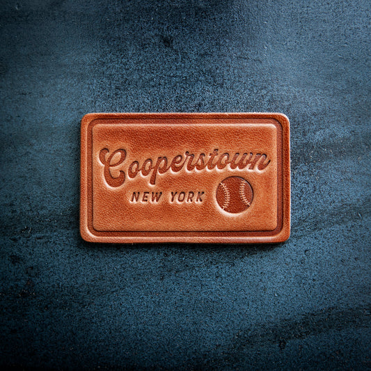 Cooperstown New York Script Leather Magnet Block Style