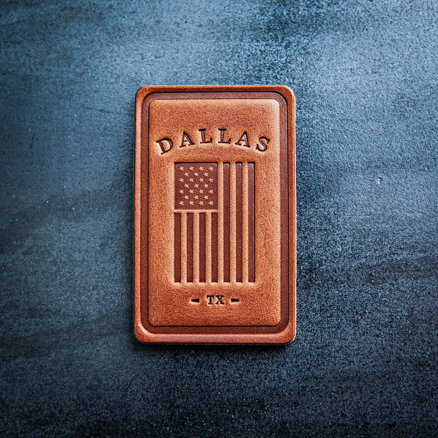 Dallas Texas American Flag Leather Magnet Block Style