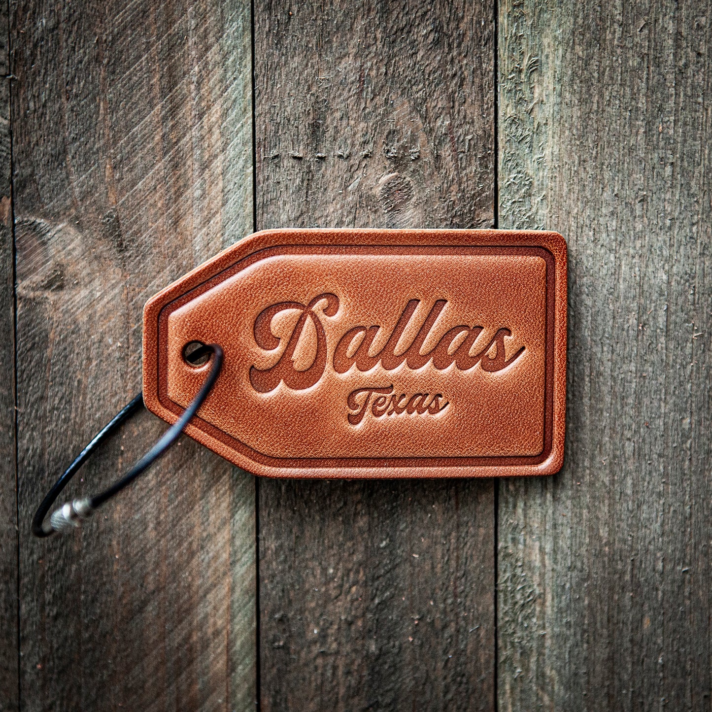 Dallas Texas Script Leather Luggage Tag