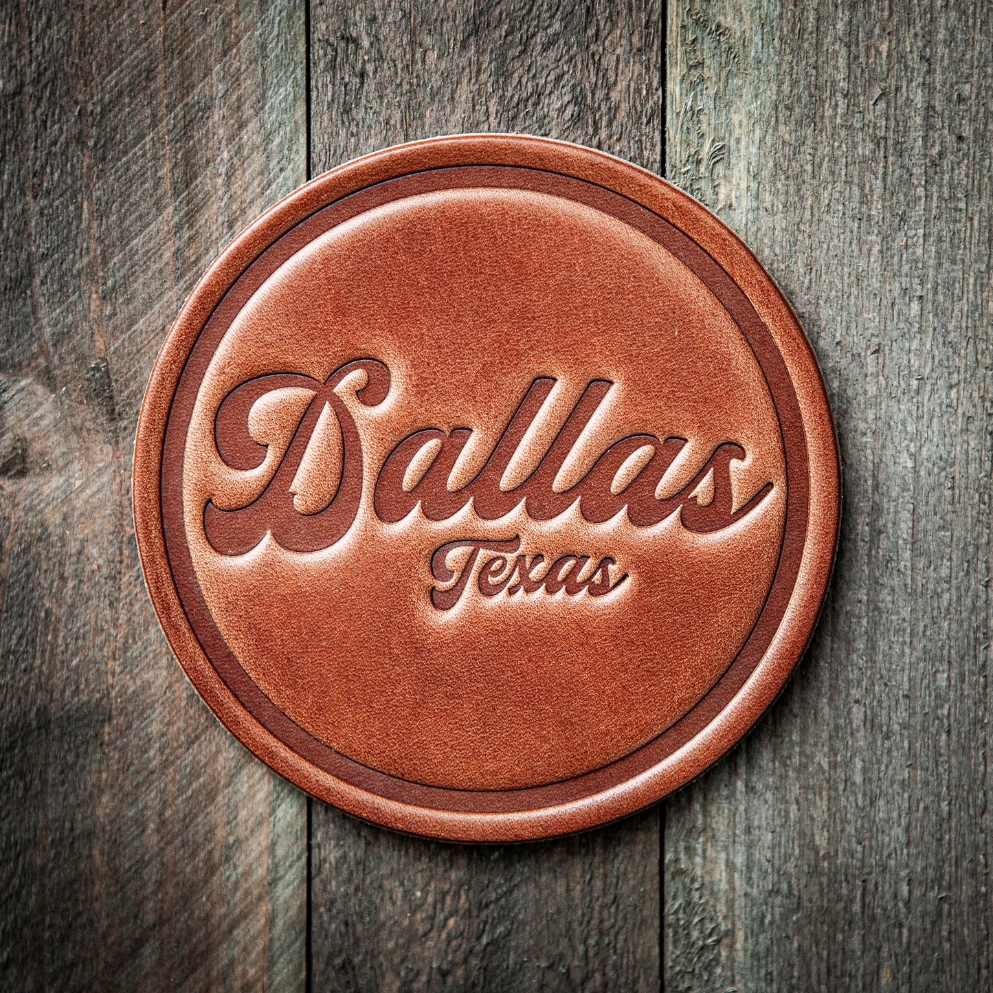 Dallas Texas Script Leather Coaster