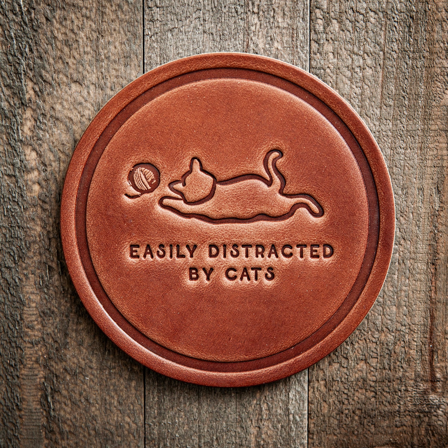 Easily Distracted By Cats Leather Coaster