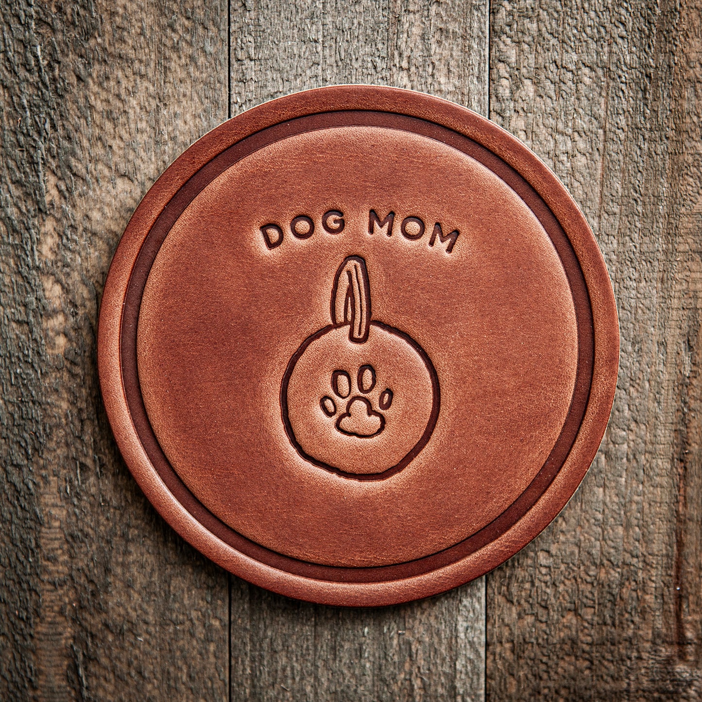 Dog Mom Dog Tag Leather Coaster