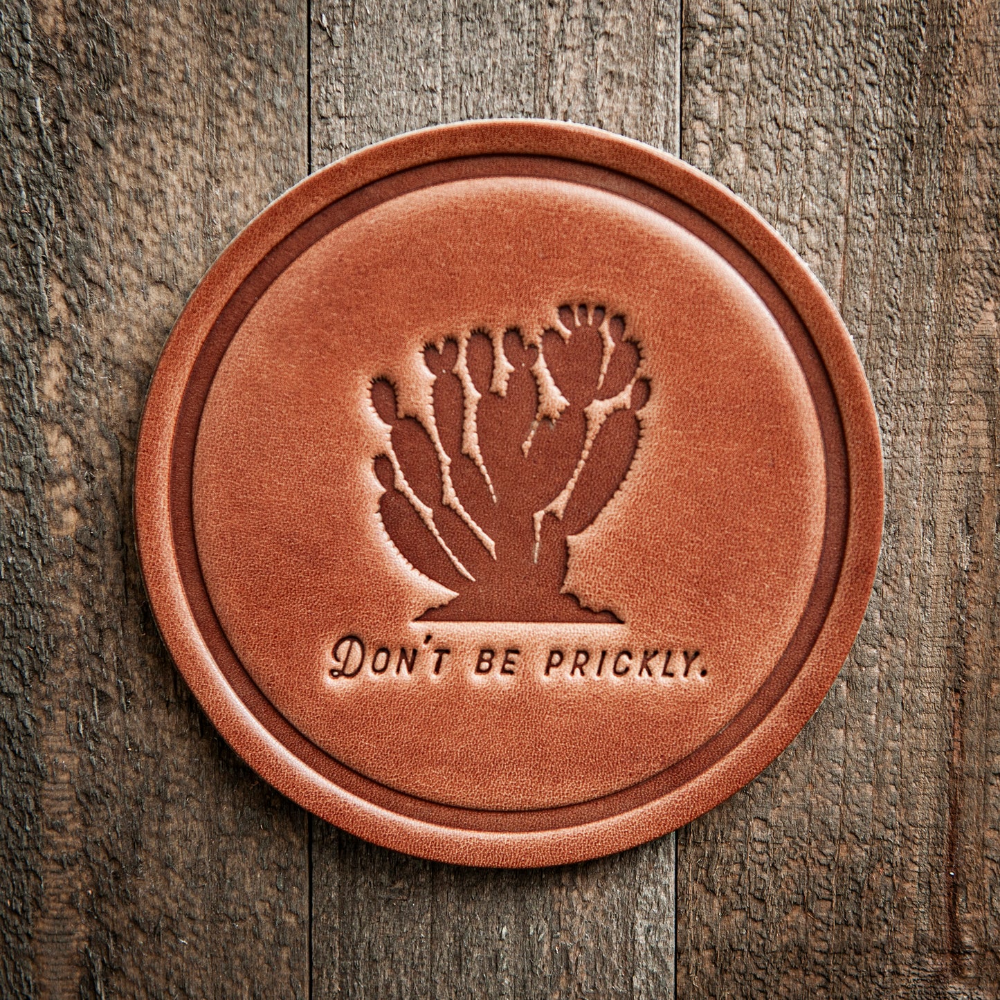 Don't Be Prickly Leather Coaster