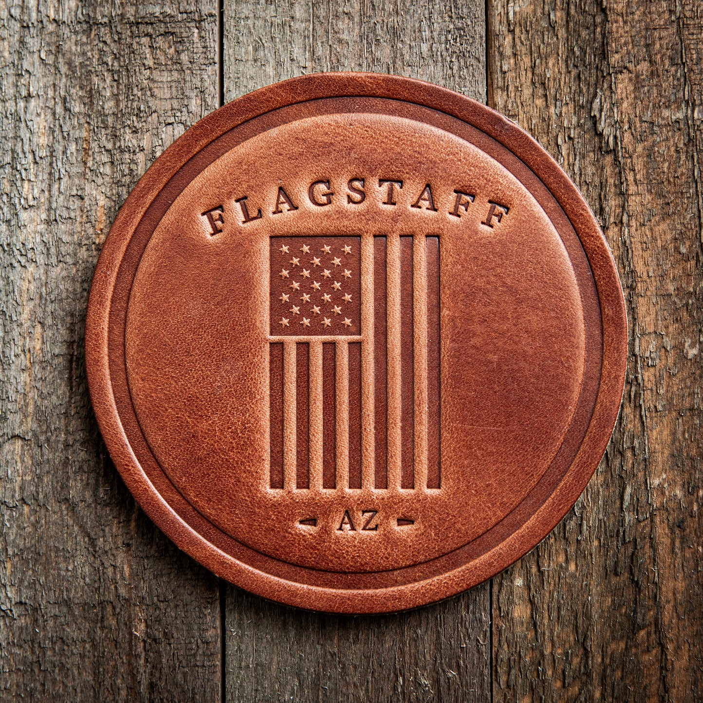 Flagstaff Arizona American Flag Leather Coaster