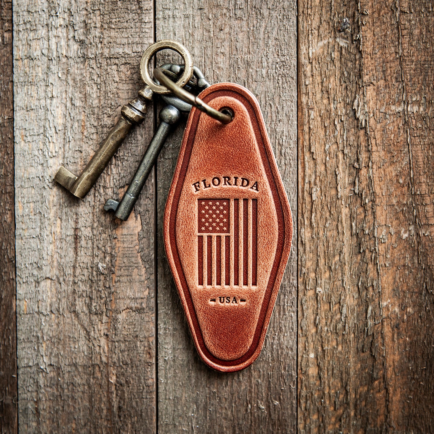 Florida American Flag Leather Keychain Motel Style