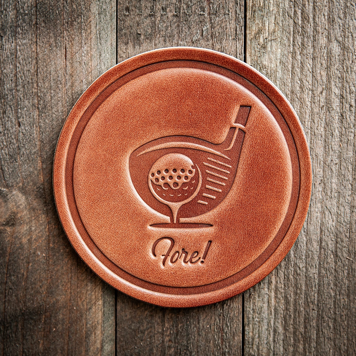 Fore! Leather Coaster