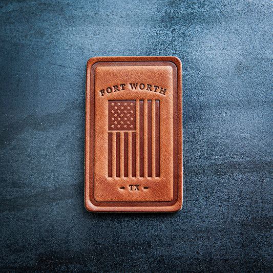 Fort Worth Texas American Flag Leather Magnet Block Style