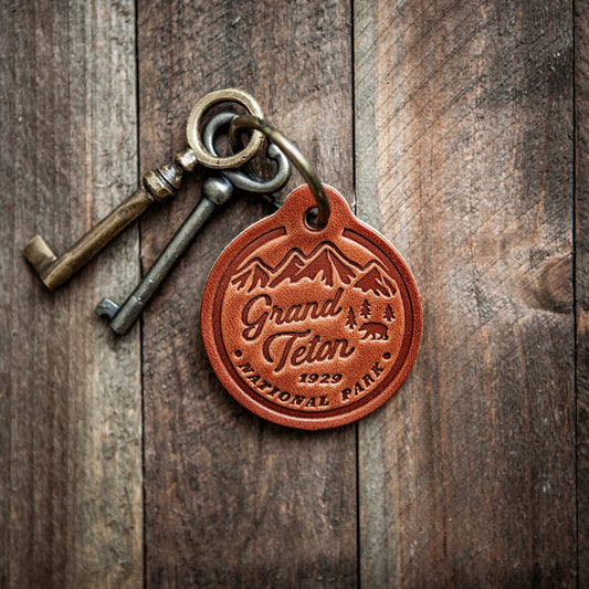 Grand Teton National Park Leather Keychain Circle