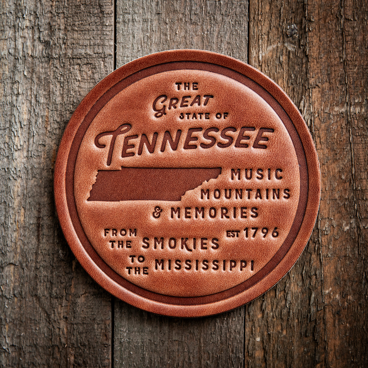 Tennessee Music & Mountains Silhouette Leather Coaster