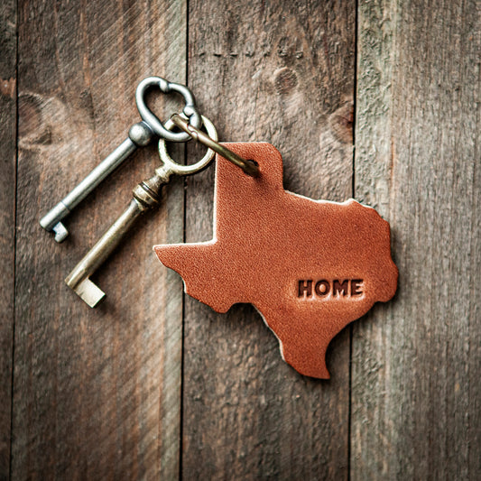 Texas Silhouette Home Leather Keychain Texas Style