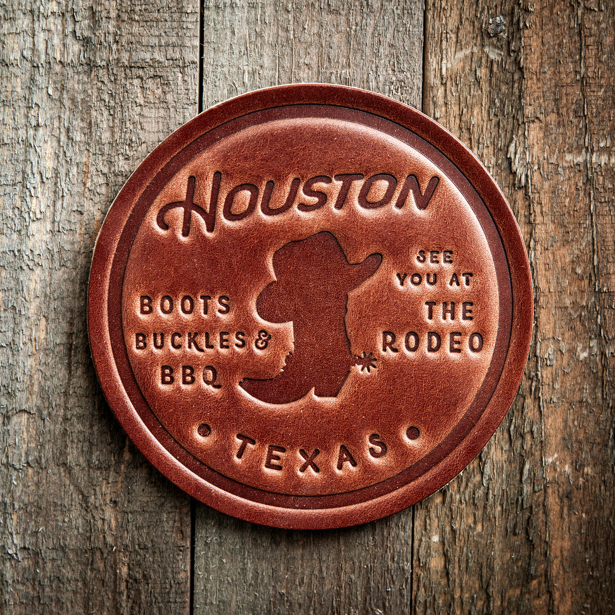 Houston Texas Leather Coaster