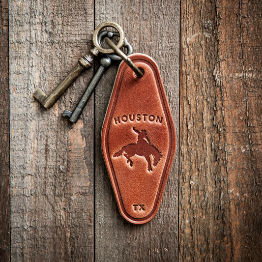 Houston Texas Bronco Leather Keychain Motel Style