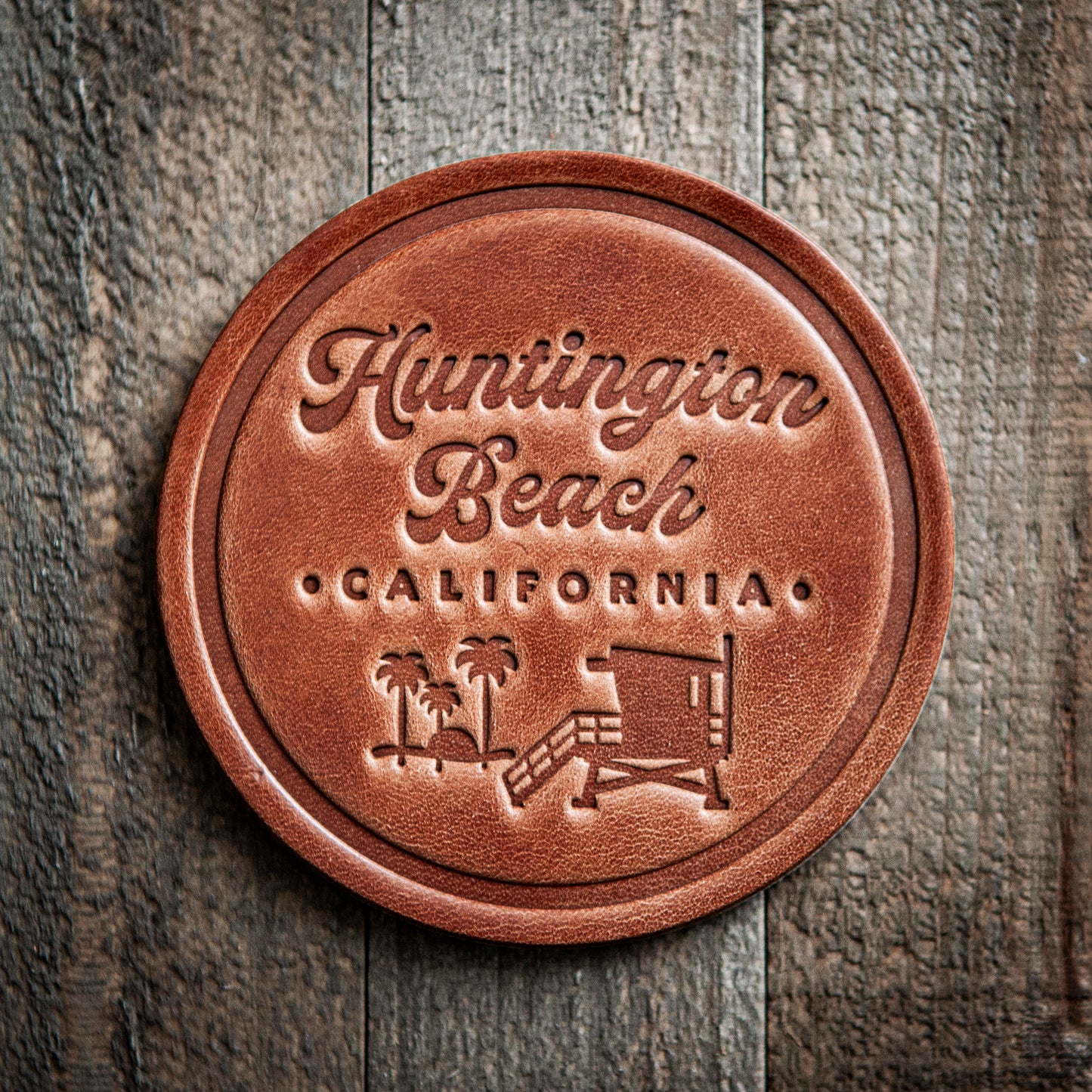Huntington Beach California Leather Coaster