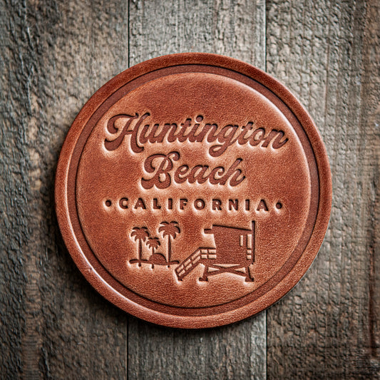 Huntington Beach California Leather Coaster