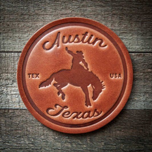 Austin Texas Bronco Leather Coaster