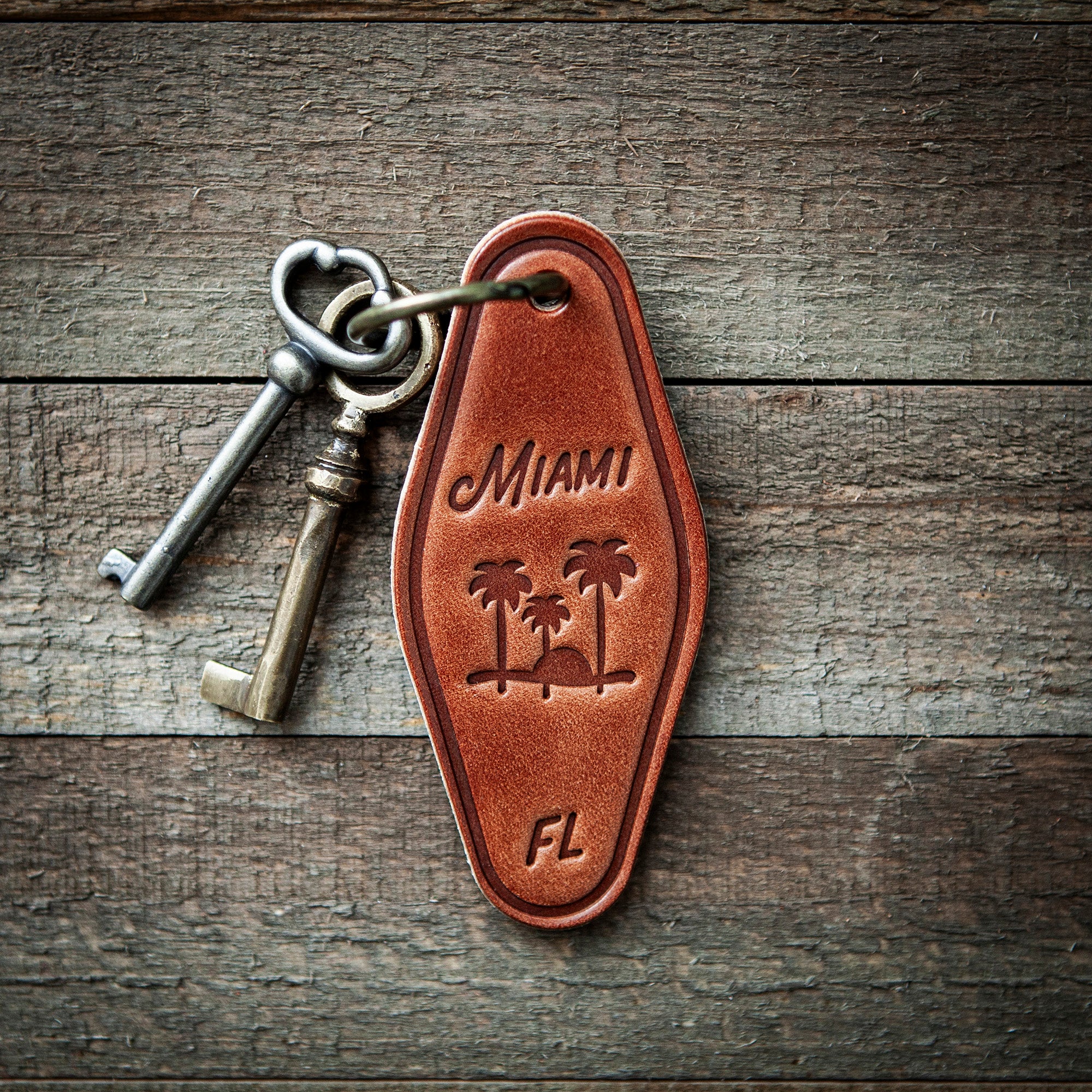 Miami Florida Leather Keychain Motel Style – Sugarhouse Leather