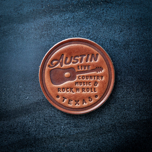 Austin Texas  Leather Magnet Circle Style