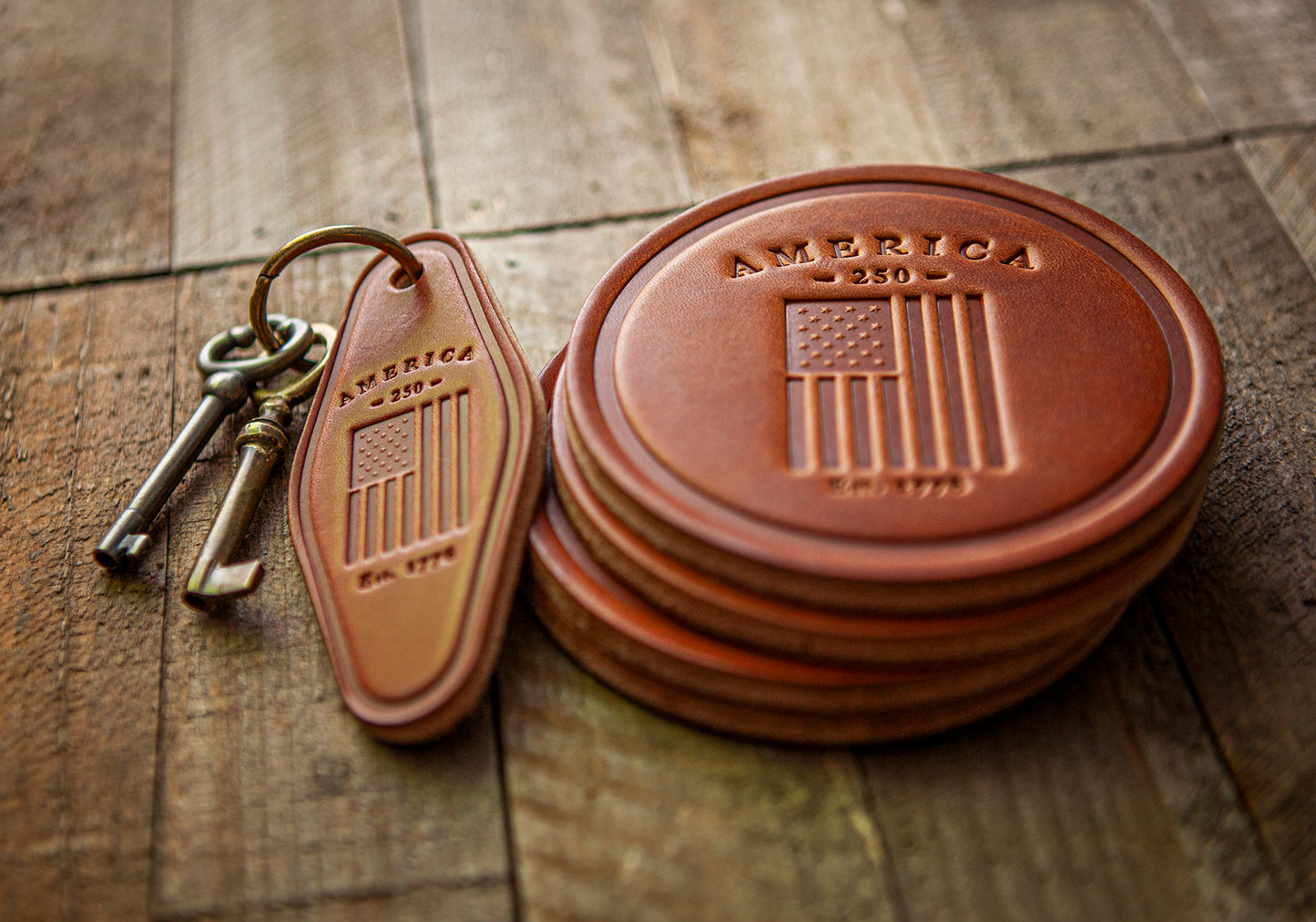 Dallas Texas American Flag Leather Coaster