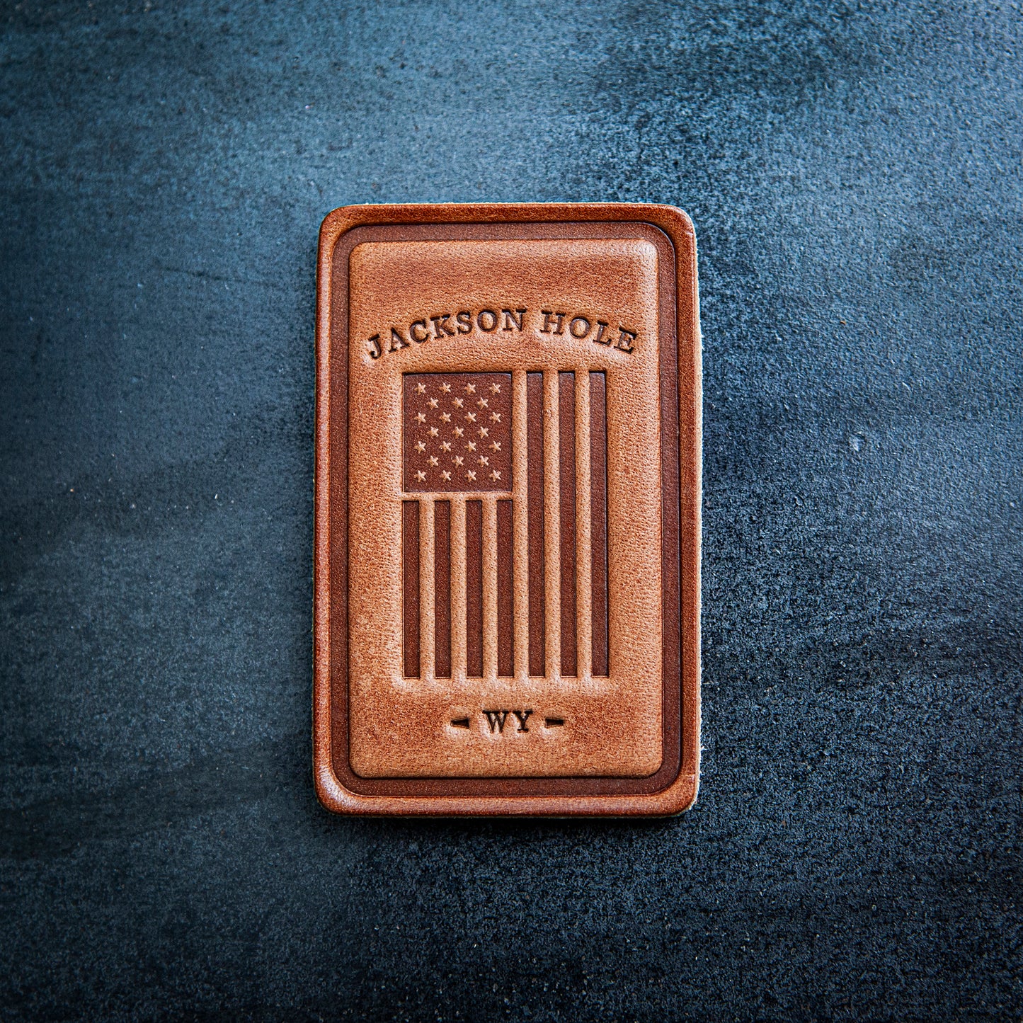 Jackson Hole Wyoming American Flag Leather Magnet Block Style