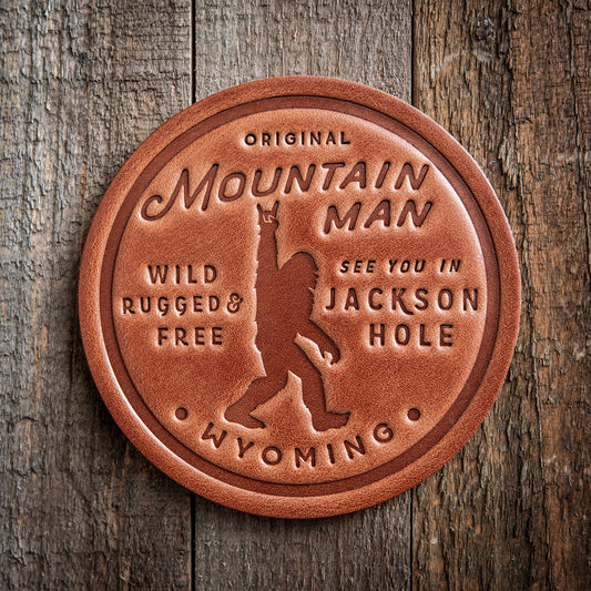 Jackson Hole Wyoming Mountain Man Big Foot Sasquatch Leather Coaster