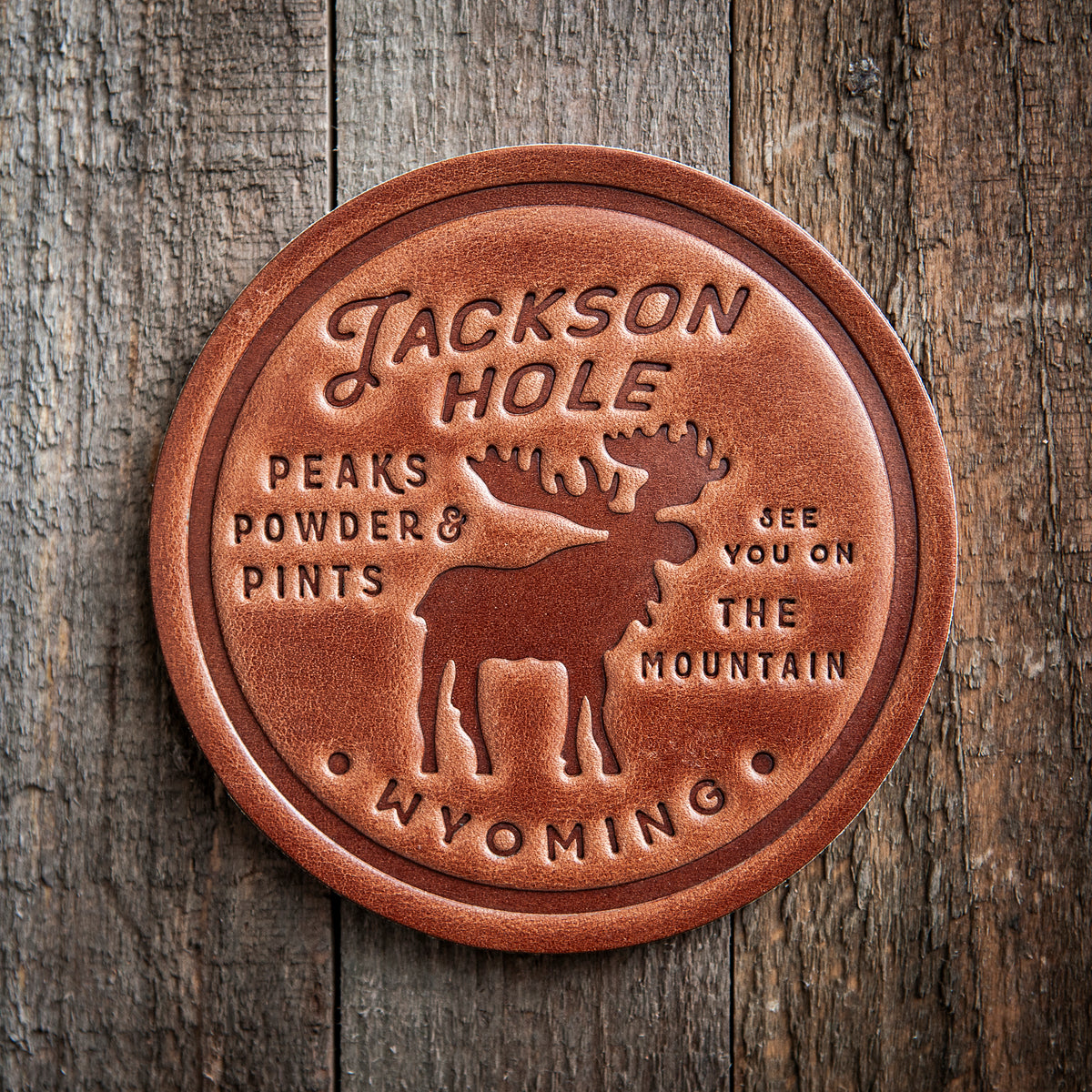 Jackson Hole Wyoming Moose Leather Coaster
