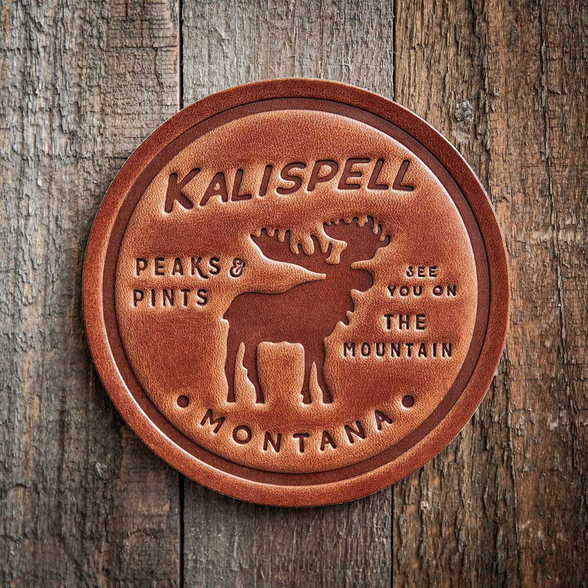 Kalispell Montana Moose Leather Coaster